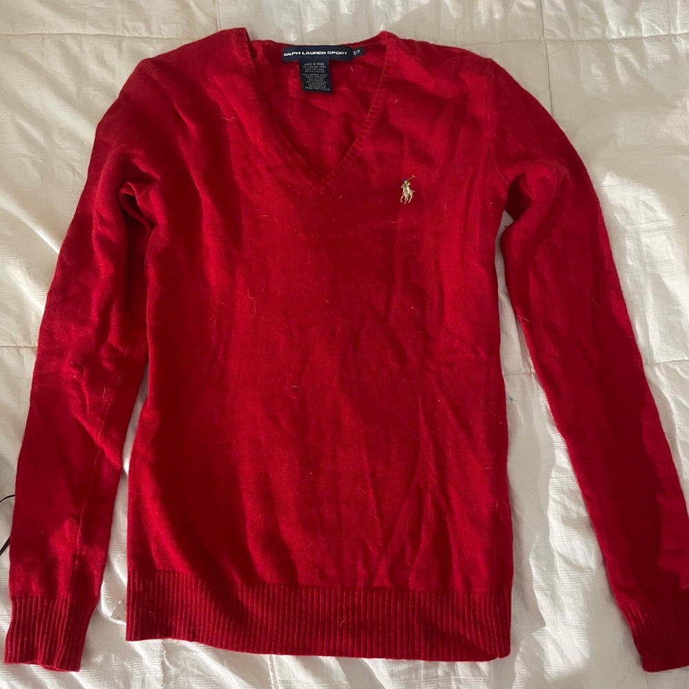 Polo Ralph Lauren Sport Sweater Womens small Merino Wool Cashmere Blend V Neck